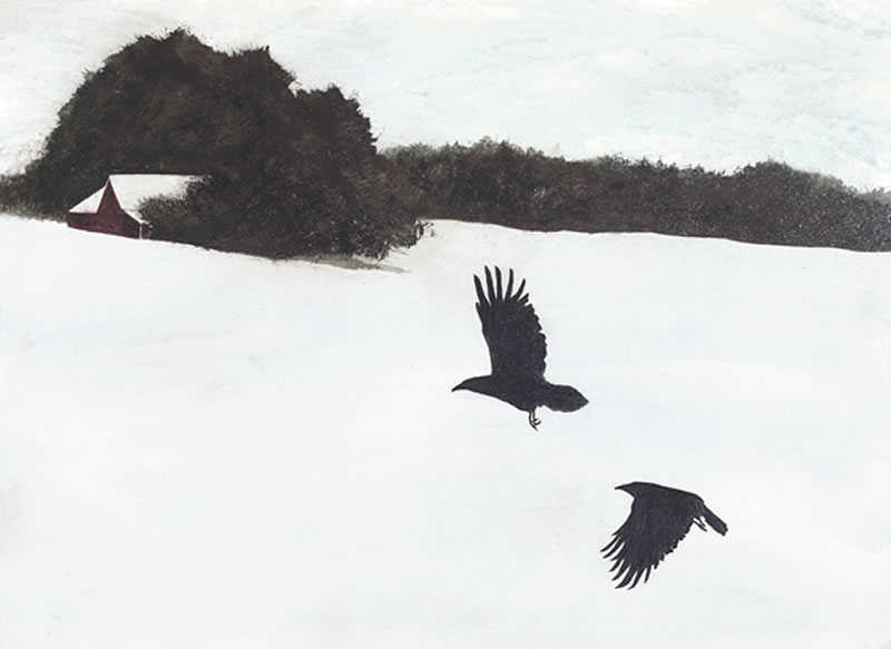 Corcoran Fine Art - Farm Crows watercolor from artist Raymond T. Corcoran Corcoran Fine Art - Farm Crows watercolor from artist Raymond T. Corcoran